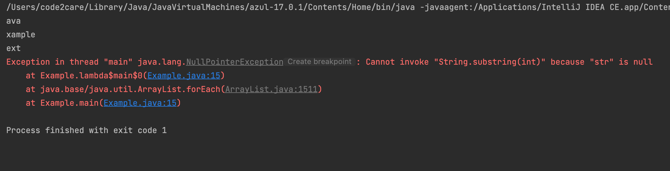 Java 8 Exception - cannot invoke because object is null